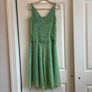 Jonathan Martin 100% Silk Midi Length Dress Green Sz 10 Y2K Whimsigoth Fairy